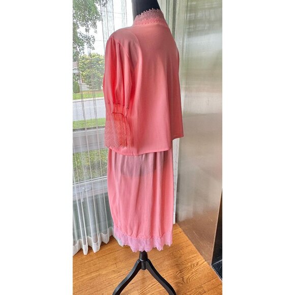 Vintage 1960s lingerie set, peach/coral pastel, negligee & peignoir, 2 pieces - Picture 7 of 10